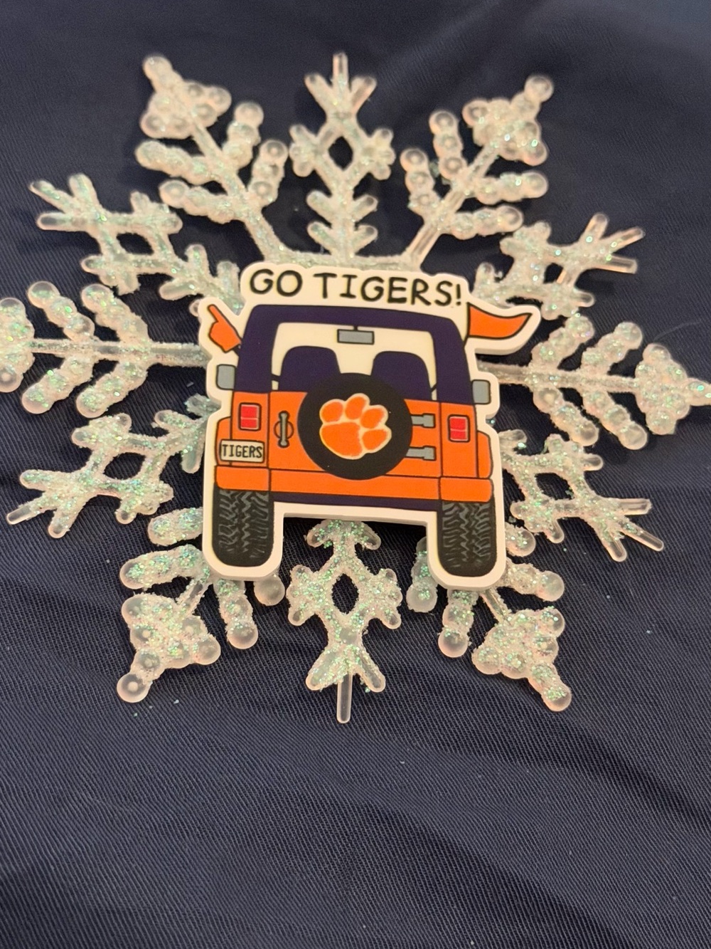 Go Tigers! Orange Jeep Snowflake Ornament - Home Party Decor